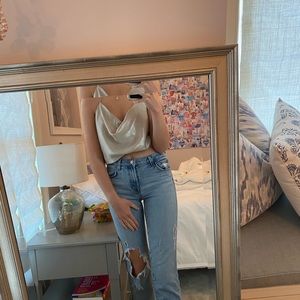 Zara champagne silk crop top